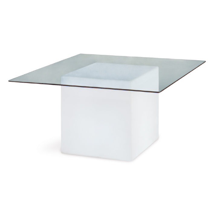 Mesa square. mesa cristal con Luz de Slide.