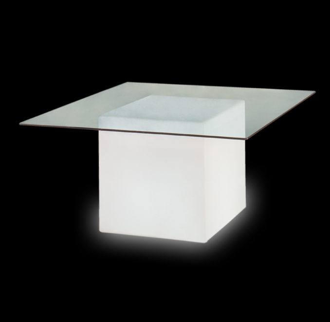 Mesa square. mesa cristal con Luz de Slide. Soluciones contract
