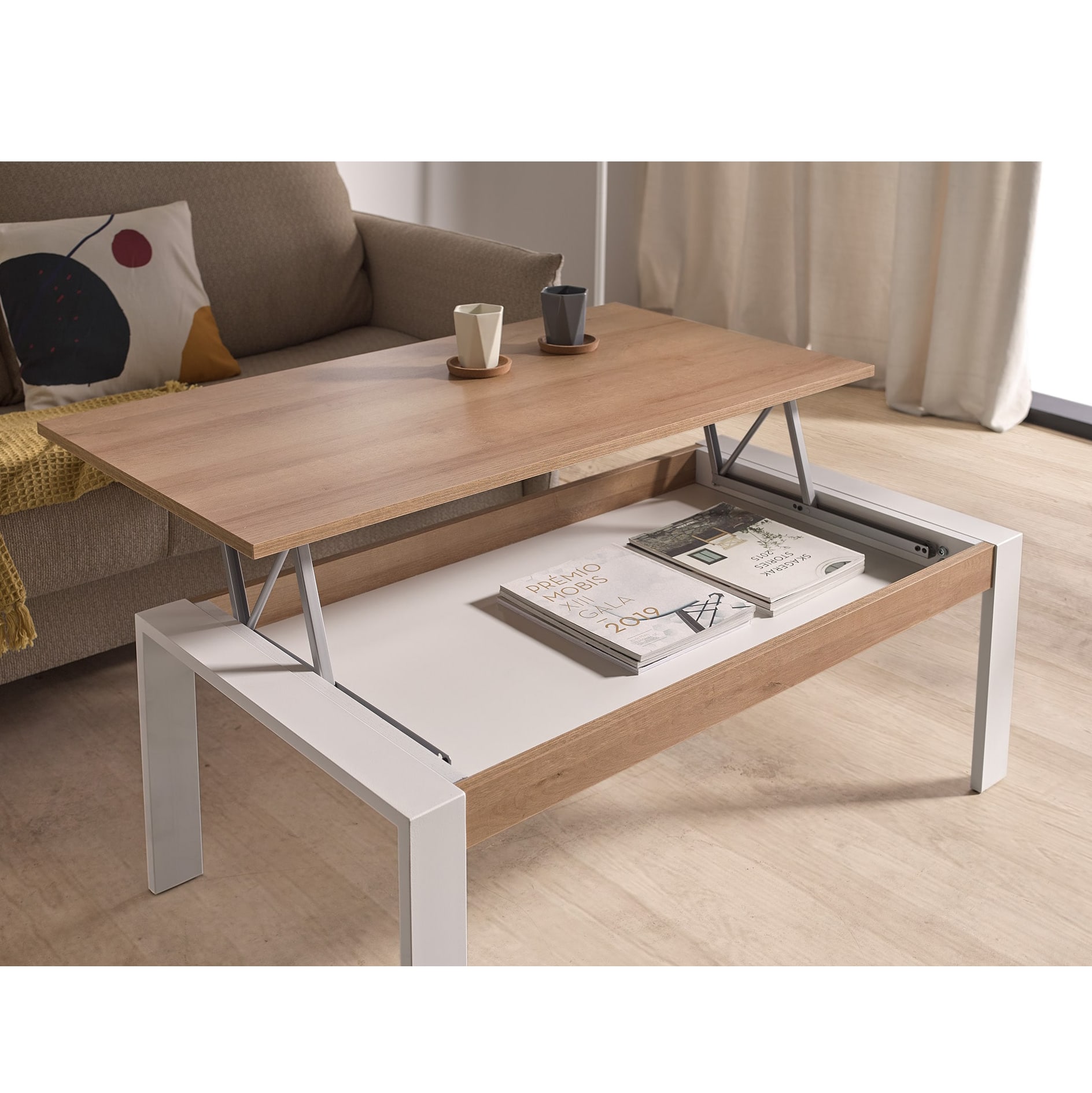 MESA CENTRO ELEVABLE Y EXTENSIBLE NATURAL 110 X 57 CM ROBLE